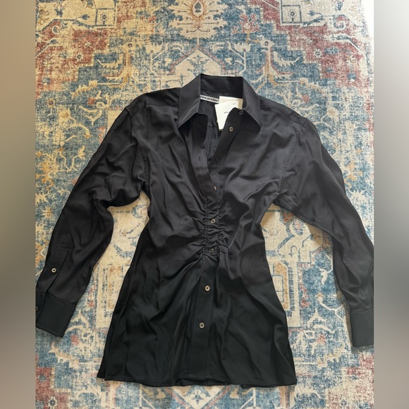 NWT Alexander Wang Ruched Waist Oversize Button-Up Shirt in Black - Picture 4 of 8